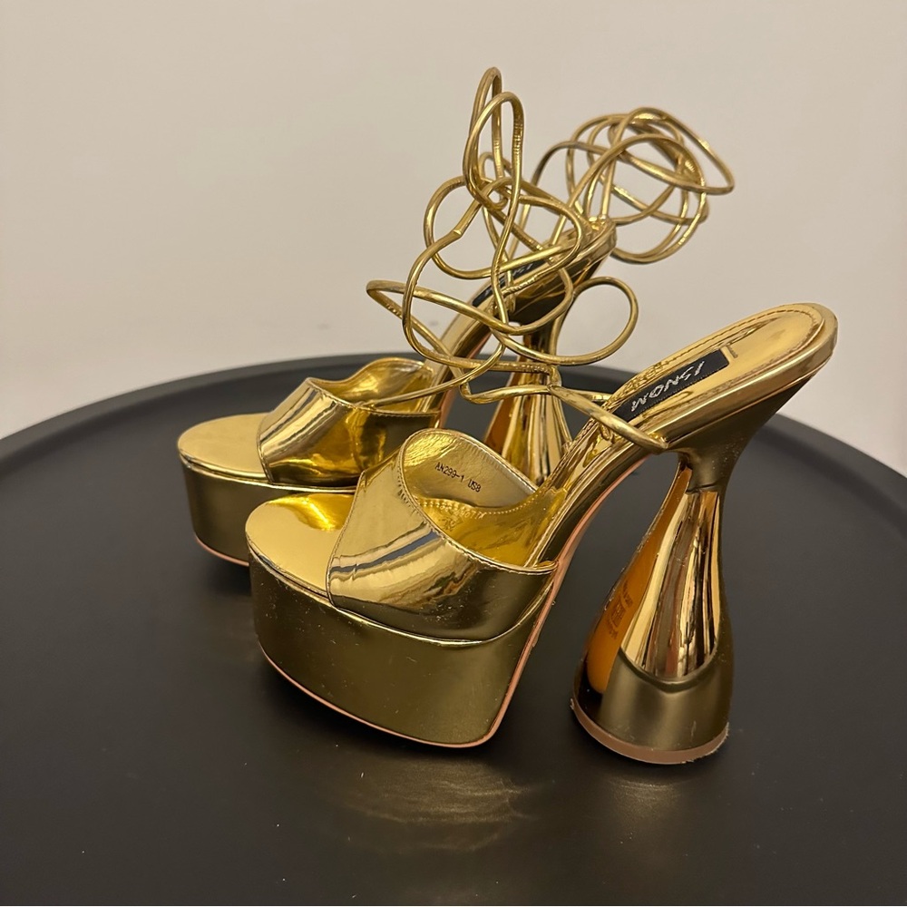 Sexy gold lace up heels platform